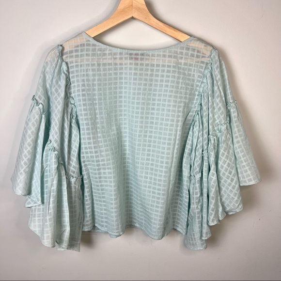 Vince Camuto Teal Flutter Sleeve Boho Top - Picture 6 of 9